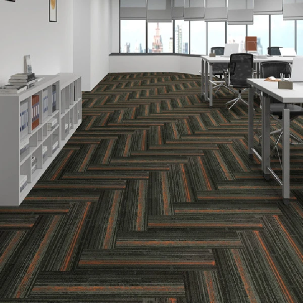 Wall-to-wall office carpet with a striped pattern
