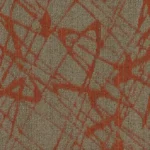 patterned carpet in tan and terracotta colors.