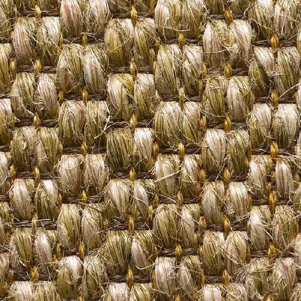 Brown and olive-toned sisal carpet fabric.
