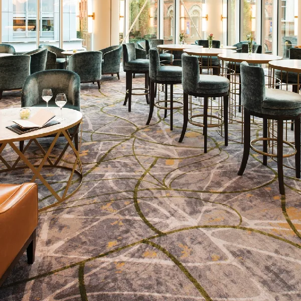 Modern wall-to-wall carpet in a restaurant.