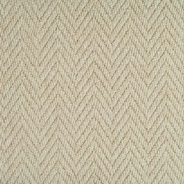 light beige loop pile carpet featuring a woven chevron pattern