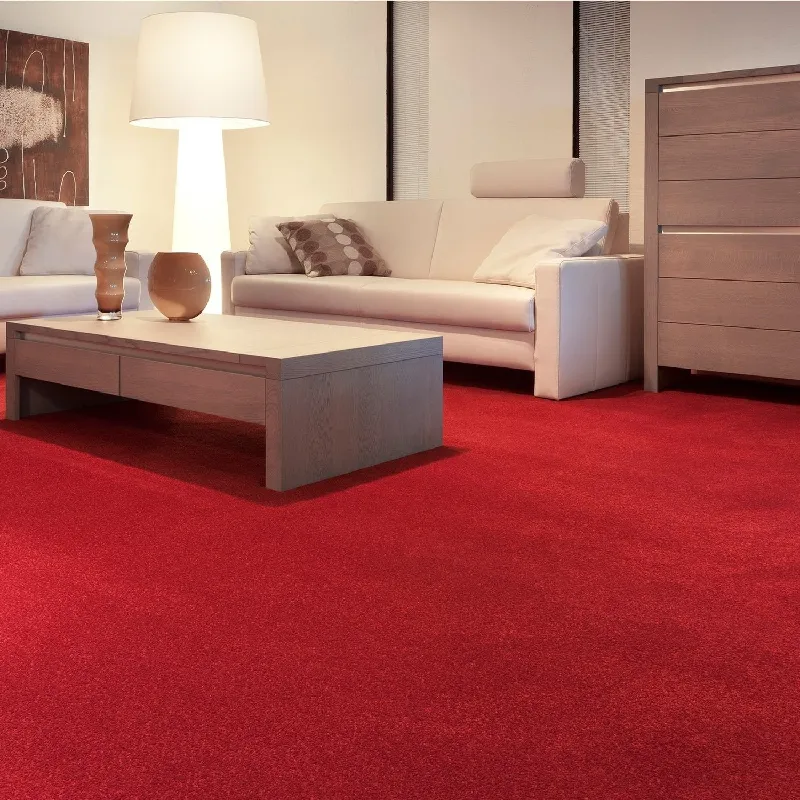 luxurious, bright red wall-to-wall carpet